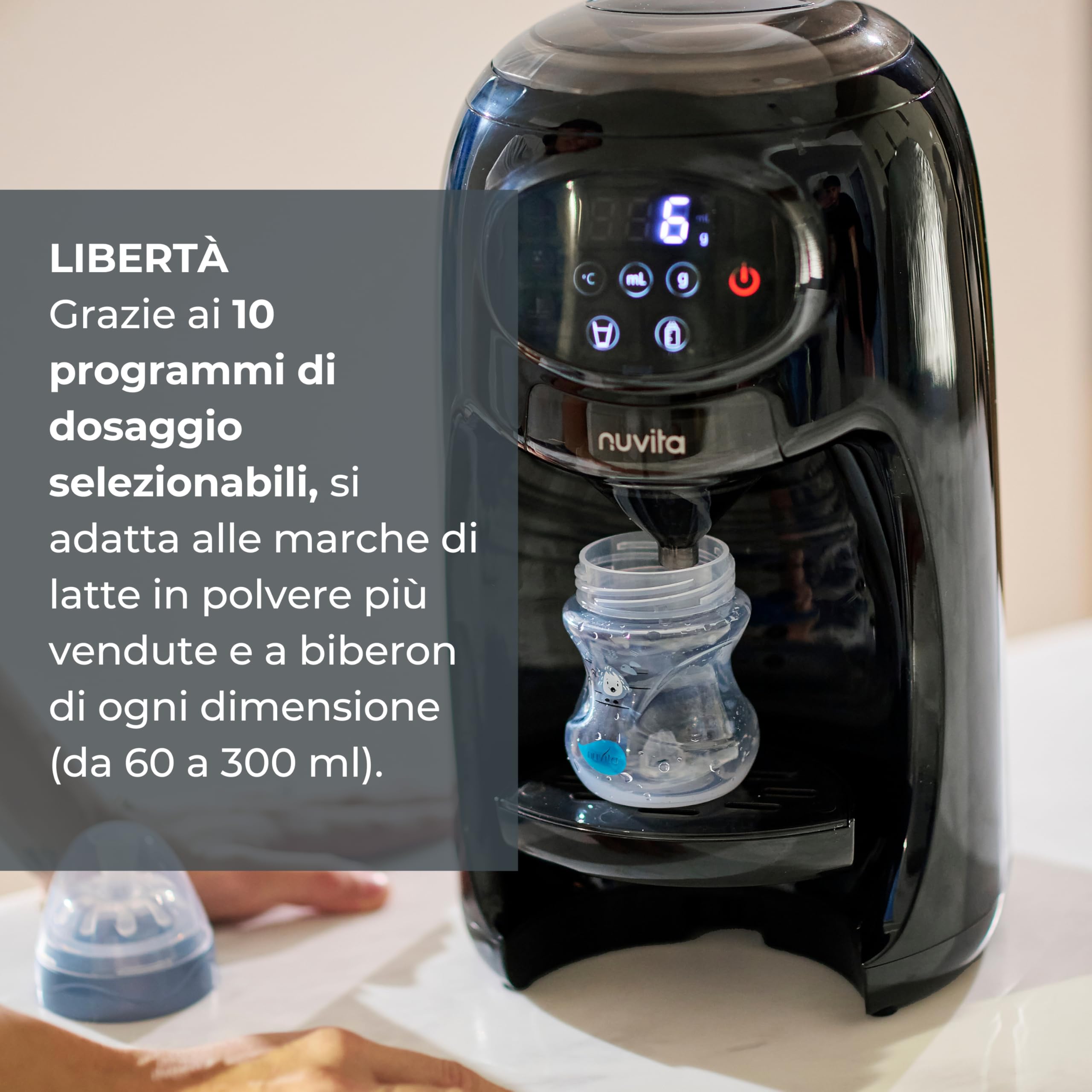 Nuvita 1180 Lattespresso - Preparatore Istantaneo di Latte in Polvere, Dosaggio, Riscaldamento e Miscelazione Precisi, 4 Temperature Selezionabili, Compatibile con la maggior parte dei Brand di Latte