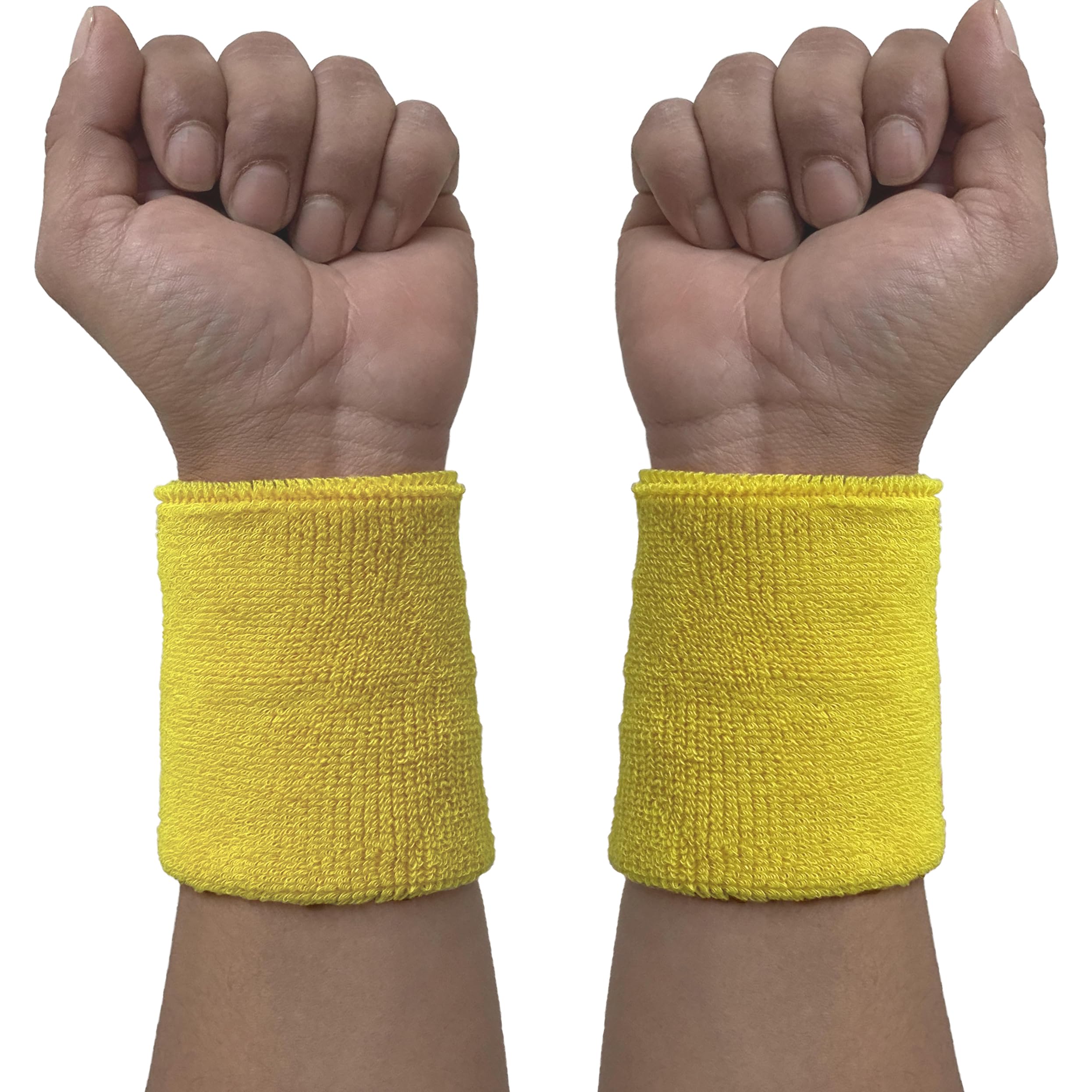 Couver Wrist Sweatband - Bright Yellow Solid Cotton Terry Colth Sport Wristband, 1 Pair โ image 1