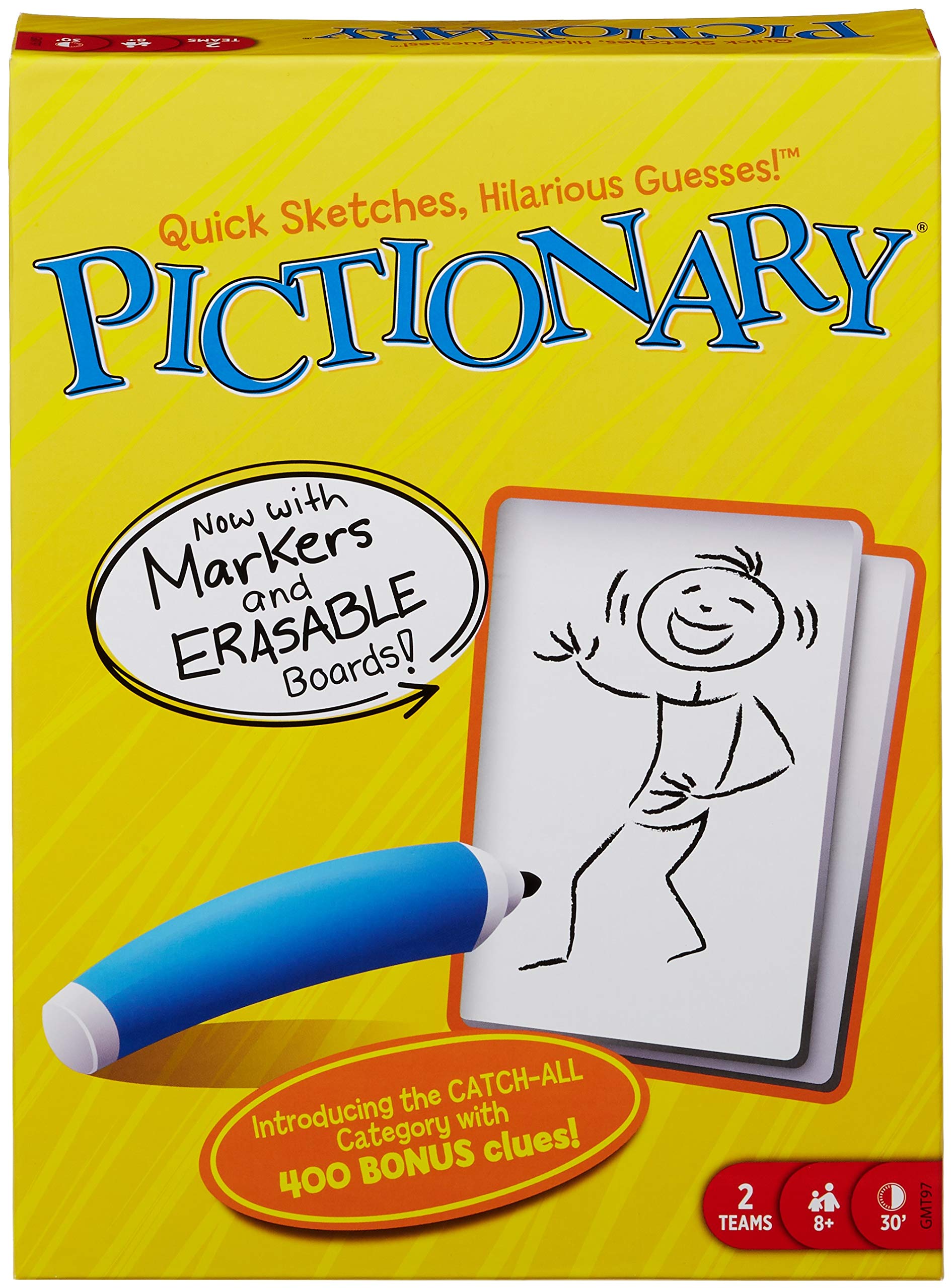 Pictionary Quick Drawing Board & Guessing Game for Family, Kids, Teens & Adults, with Dry Erase Boards, Special Markers & Clue Cards with a Unique Catch-All Category [Amazon Exclusive]