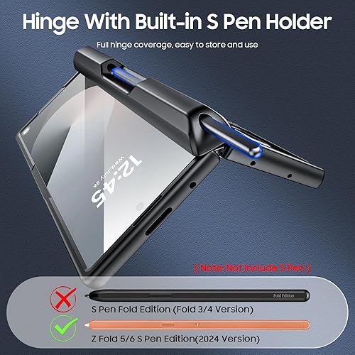 Miniatura 4 de CENMASO - Funda para Samsung Galaxy Z Fold 6 con soporte para bolígrafo S, tarjetero y cubierta para cámara deslizante, protección de bisagra y