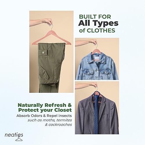 Miniatura 6 de Neaties Perchas de cedro rojo prémium para armario, perchas anchas de madera de cedro de 34 pulgadas de grosor con barra plana, perchas de cedro