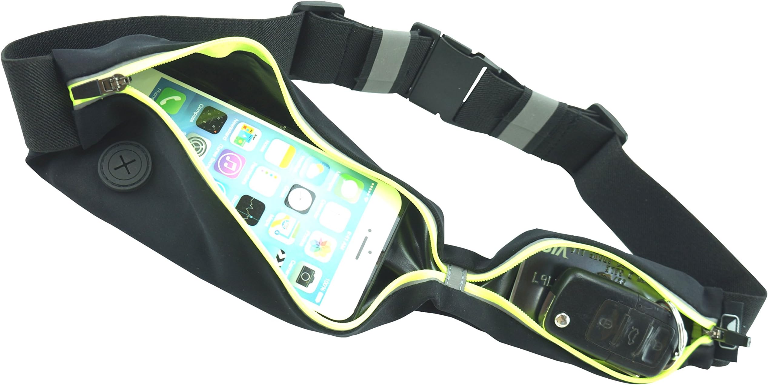 Running Belt. 2 Super-Expandable Pockets; Keep Phones Away From Snacks, Keys, Cash. No-Bounce, Flat Fit, Sweat-Proof Multi-Sport Waist Band