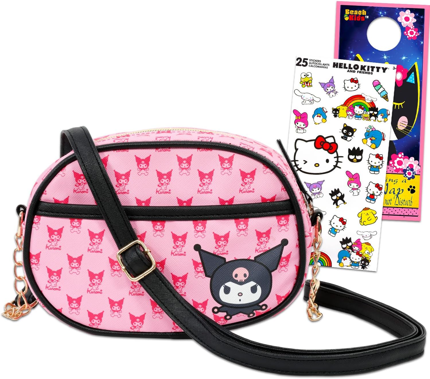 Sanrio Kuromi Bag for Girls Ages 10-12 Set - Bundle with Kuromi Crossbody Purse, Stickers, More | Sanrio Travel Accessories Pack