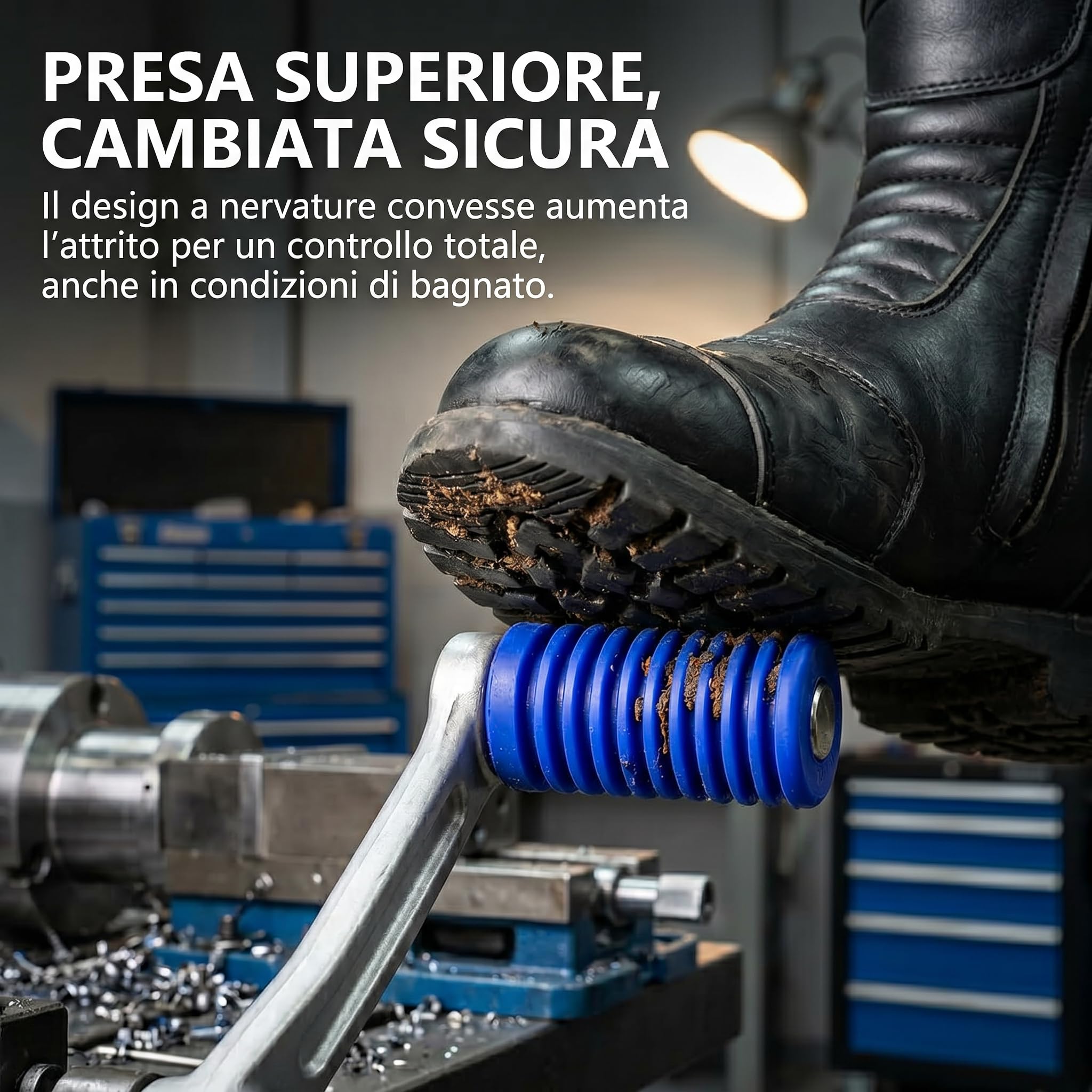 Protezione Scarpe Moto, 2 Pezzi Copri Scarpa Moto Cambio in Silicone, Salvascarpe Moto con Design Antiscivolo, Universale per Maggior parte dei Motocicli (Blu)