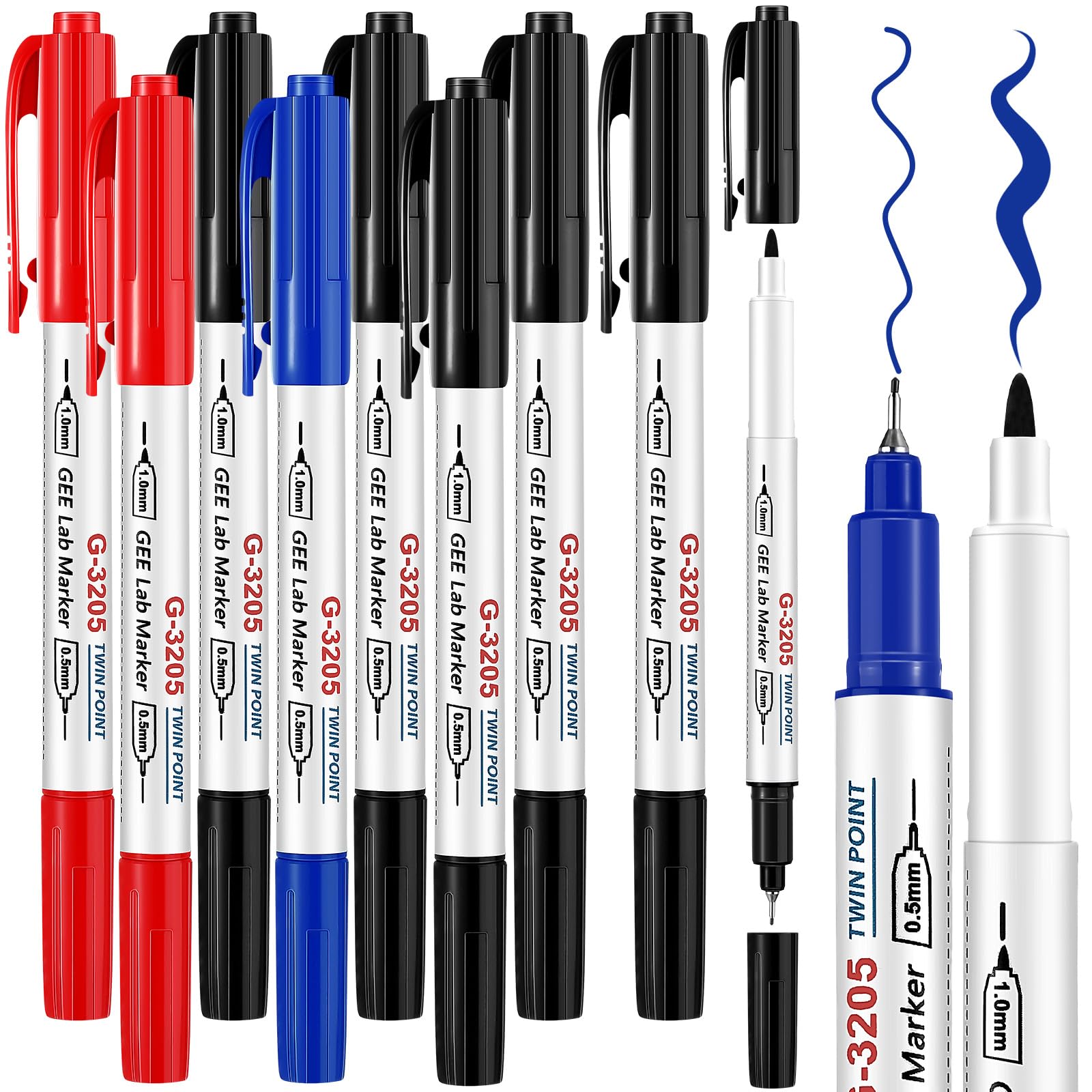 Janlaugh 10 Pack Alcohol Resistant Laboratory Markers, Black Dual Head Permanent Freezer Pens with 0.5mm Fine Point and 1.0mm Makers Tip, Designed for Industrial, Lab and Hospital Use