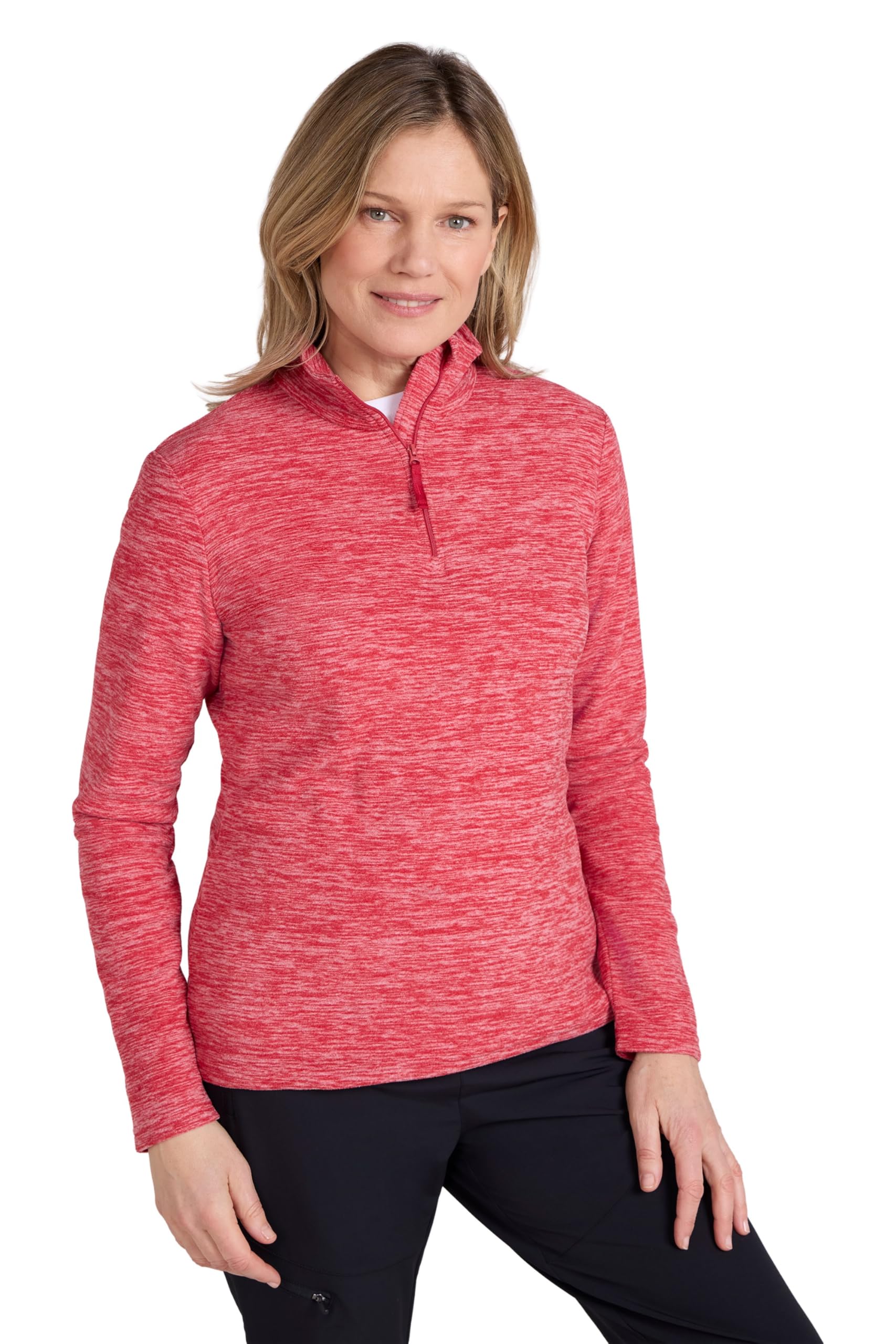 Mountain Warehouse Women's Red Snowdon Fleece Top - Warm Pullover, Lightweight Sweater, Half Zip, Breathable & Quick Drying - Spring Summer, Walking, Travel Size 8