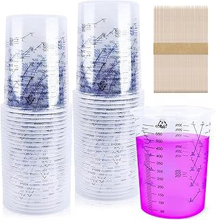 Mischbecher Lack 50STK 600ml Lackmischbecher Einweg Farbmischbecher mit Skala Mischbecher Epoxidharz Farbbecher mit Mischskala für Kunstprojekte Harz Farbe und Pigmente zum Mischen und Abmessen