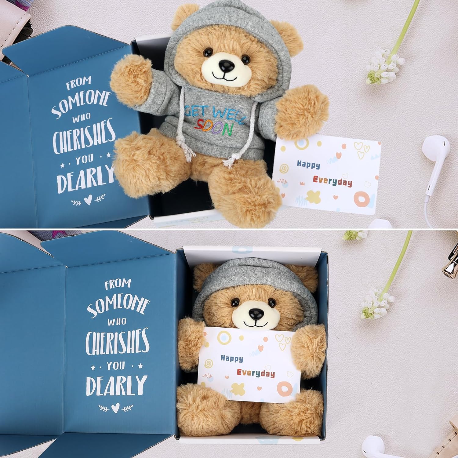 Get Well Soon Teddy Bear Stuffed Animal with Gift Box Removable Hoodie for Comfort and Love, for Kids, Women & Men in Tough Time, Get Well Soon Gifts Basket with Beautiful Greeting Card - Image 2