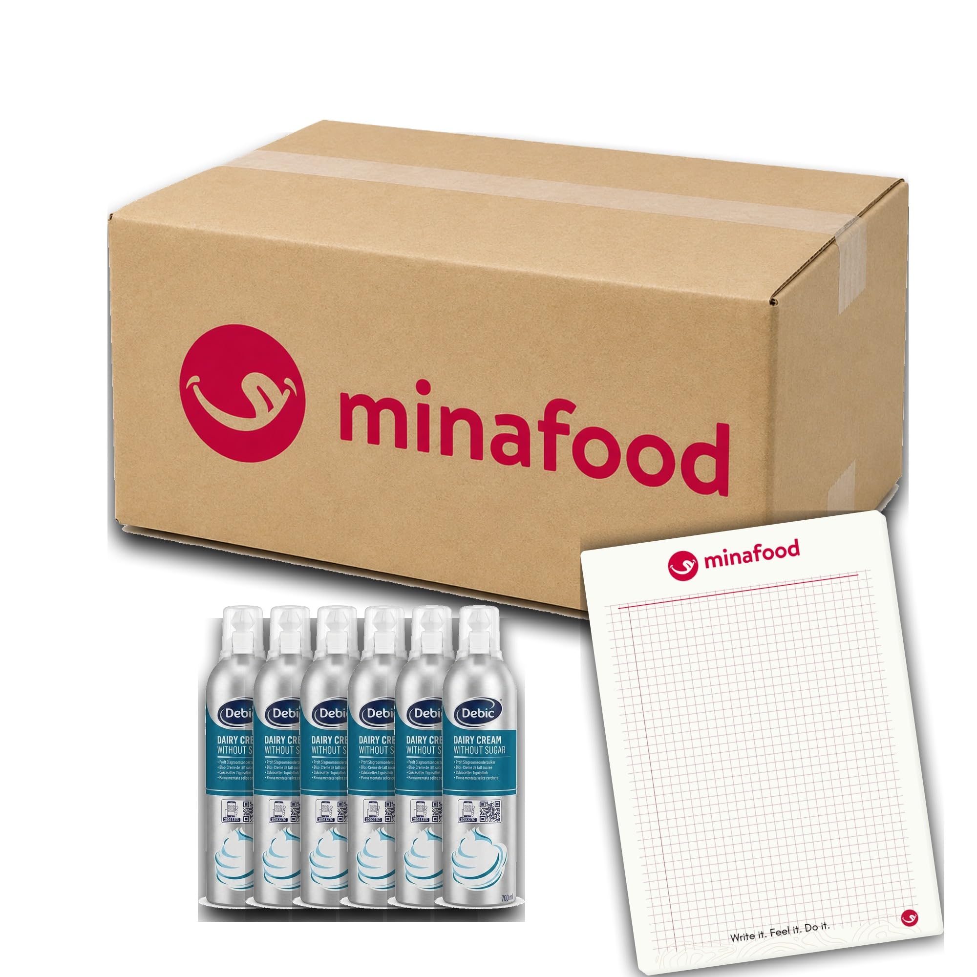minafood Bundle für Dairy Cream Sprühsahne 6x700ml + Notizblock
