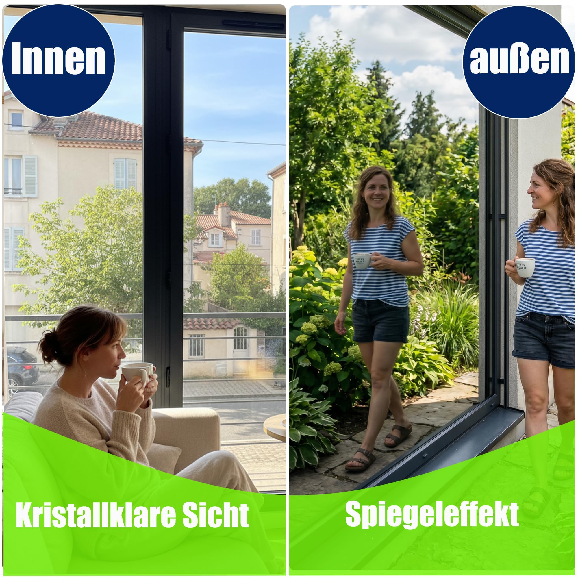 Spiegelfolie Fenster Sichtschutz Fensterfolie Sonnenschutz Hitzeschutz innen oder außen Sichtschutzfolie Selbstklebend UV Folie Sonnenschutzfolie Rückstandslose (Silber (Selbstklebend), 90X400 cm)