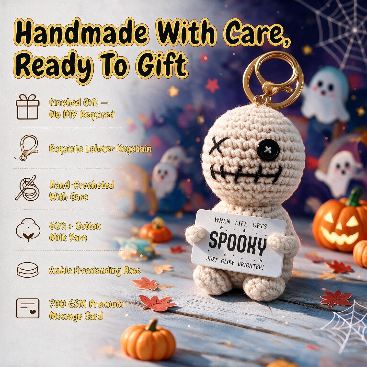 Positive Crochet Doll Bag Charms, Halloween Spooky Voodoo Doll Keychains image 2
