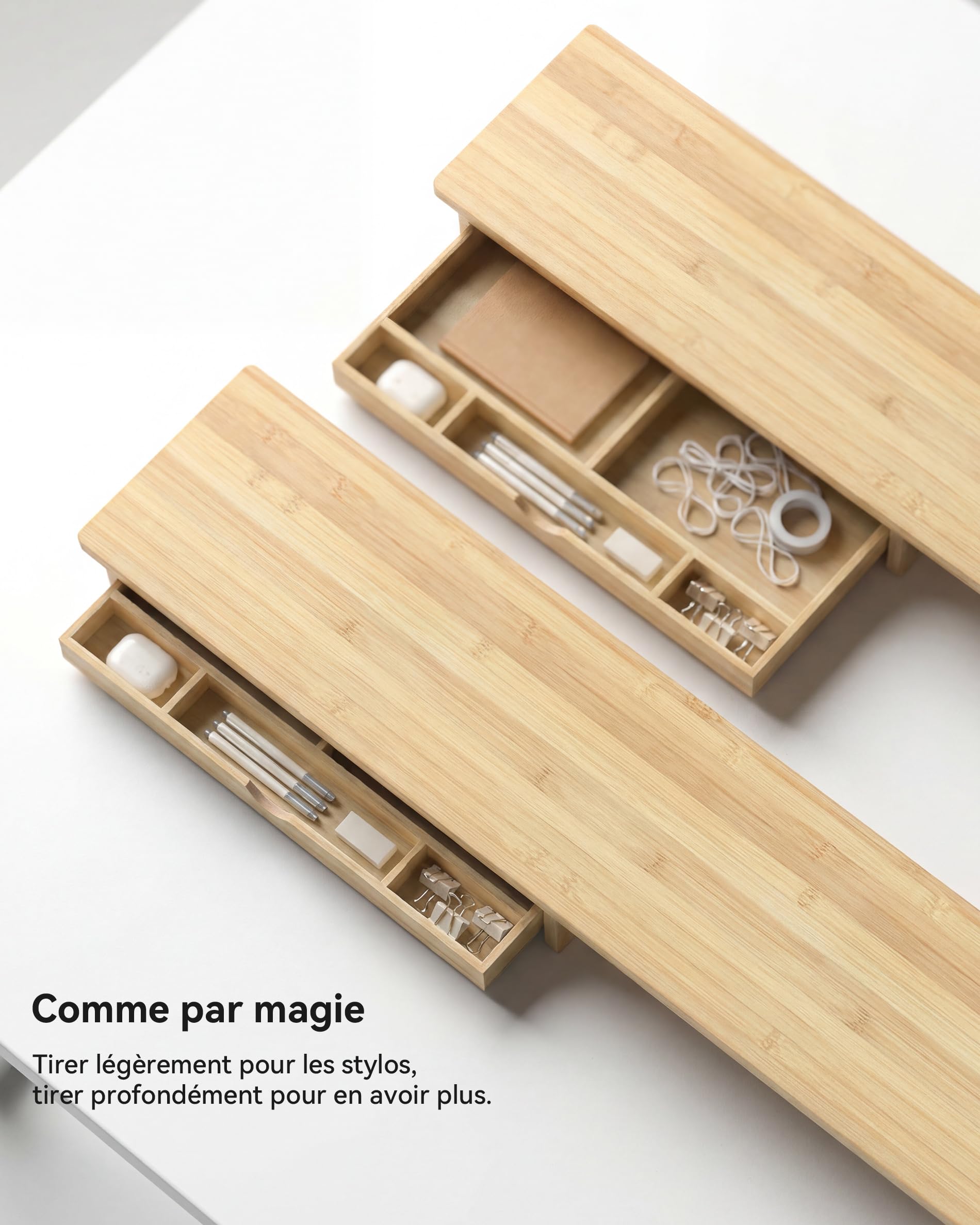 WELL WENG Support pour écran en bambou avec grand tiroir de rangement, rehausseur d'ordinateur de 107 cm pour bureau, tablette d'écran à 7 compartiments pour ranger le clavier, Bambou | 107 x 23,5 x 11 cm avec espace de rangement pour le clavier, support