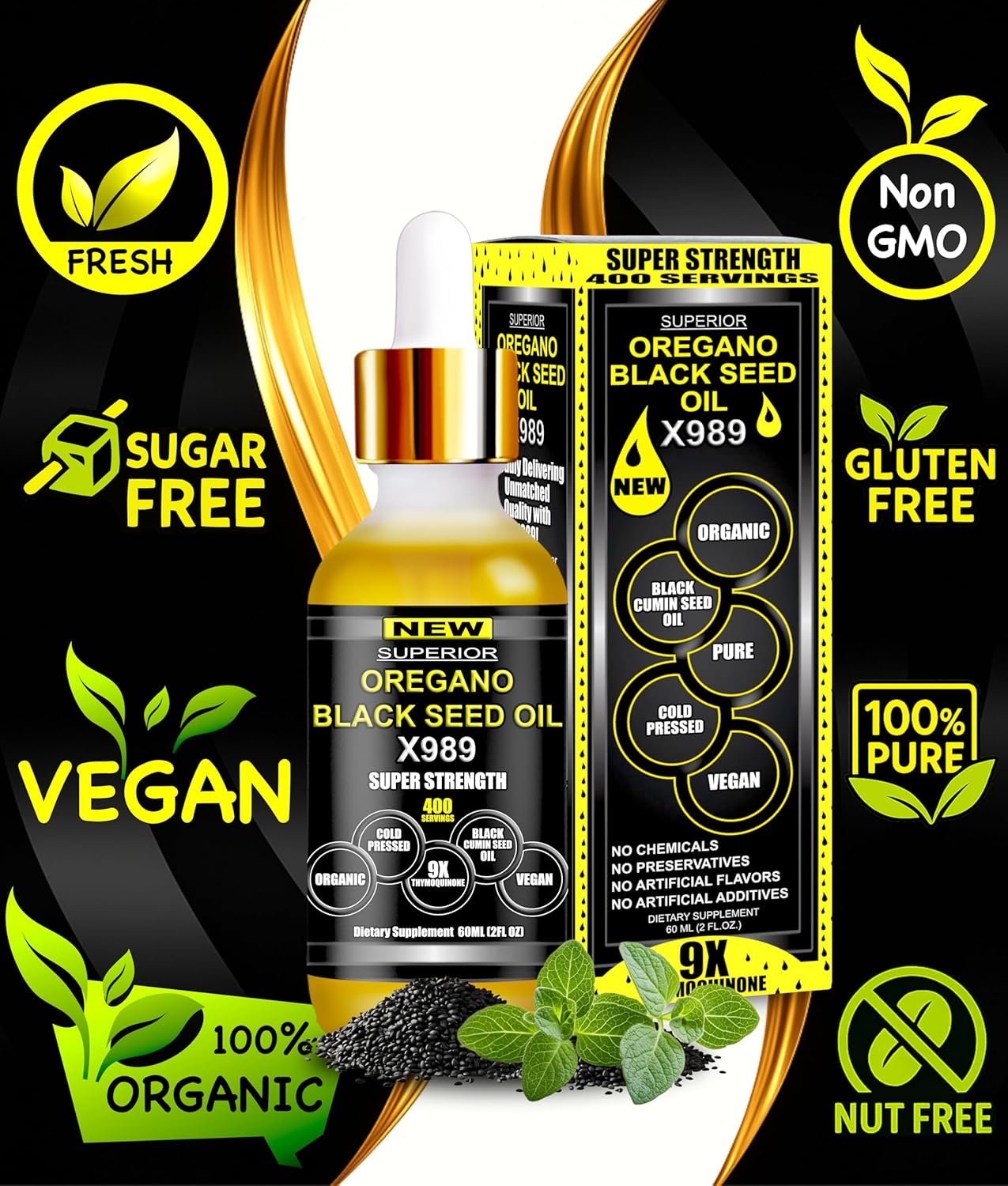 Oil Of Oregano With Black Seed Oil - 400 Servings, 2 in 1 Wild Oregano Oil with Black Seed Oil Drops, Organic Supplement, Alternative to Oregano and Black Seed oil Gel Capsules, Non-GMO, Vegan - Image 3