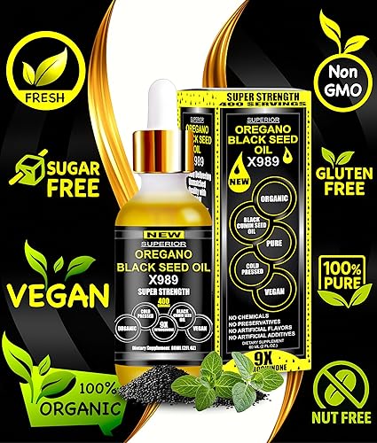 Miniatura 3 de Aceite de orégano con aceite de semilla negra, 400 porciones, aceite de orégano silvestre 2 en 1 con gotas de aceite de semilla negra, suplemento