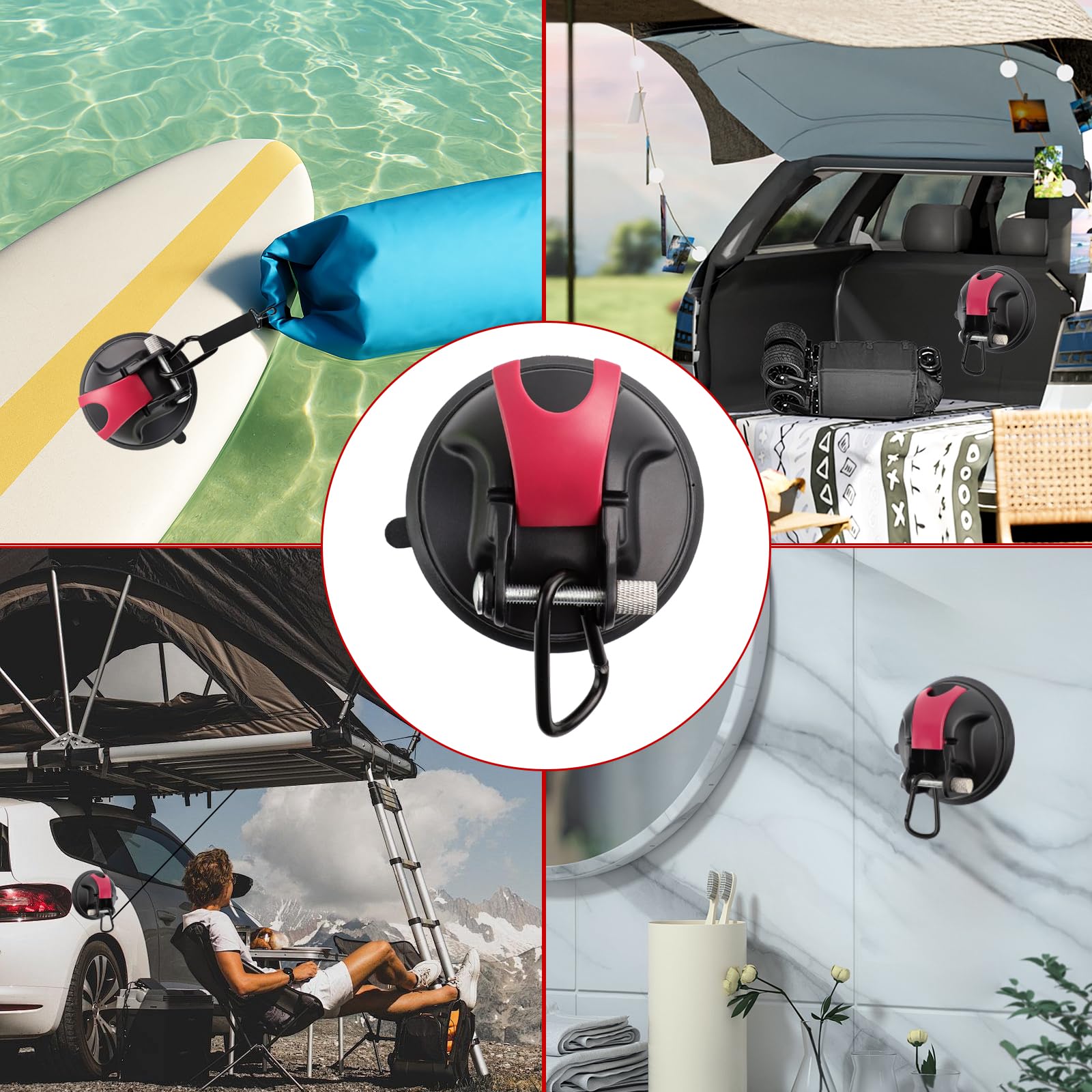4 Pezzi Gancio a Ventosa per Auto, Ancoraggio Ventosa Gancio Fissaggio, Strumento di Ancoraggio a Ventosa Multifunzionale per Tenda da Sole, Tende da Campeggio