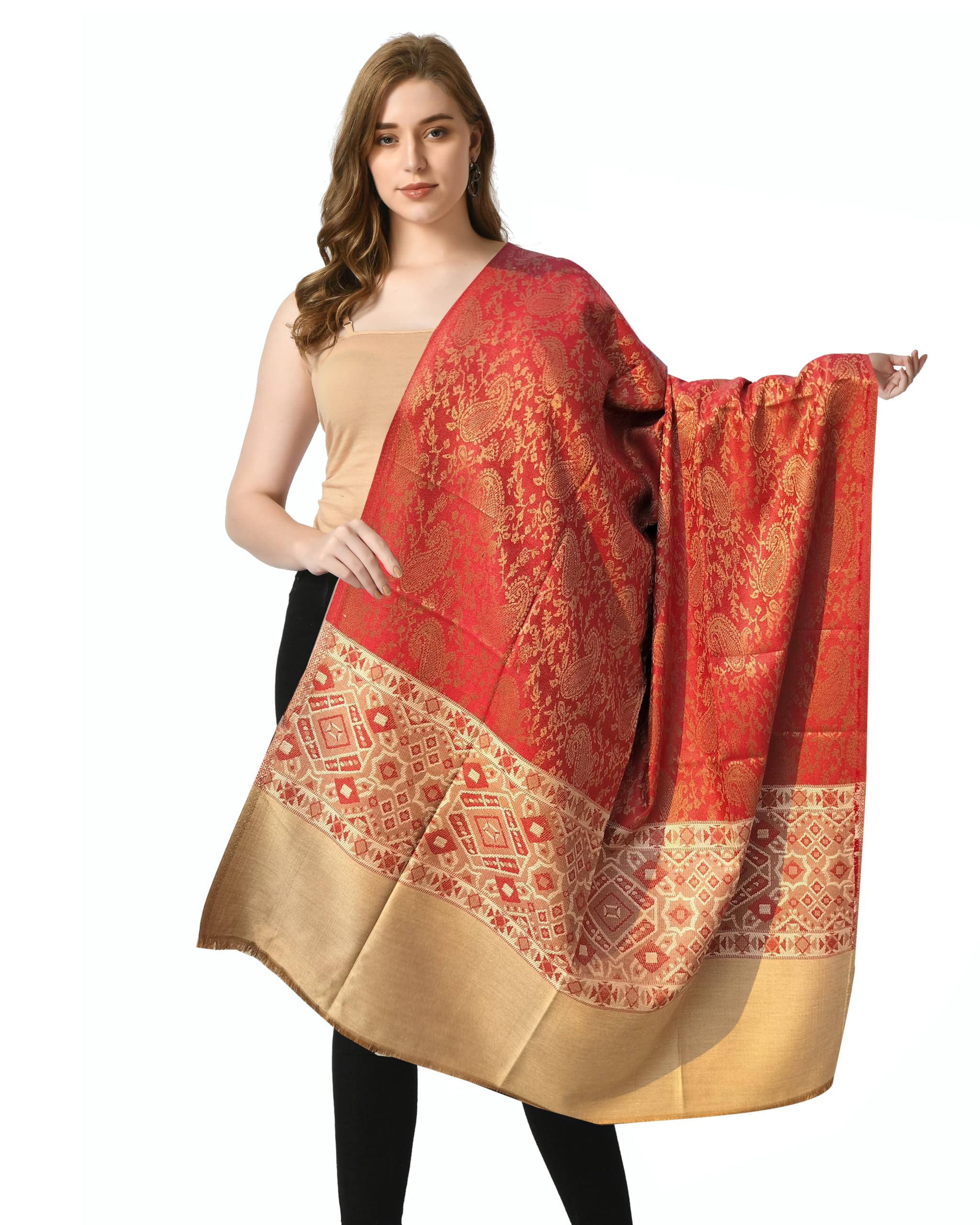 Women's Kashmiri Woolen Jamawar Warm and Soft Shawl Wrap for Winter [SIZE:40X80 Inches]-picture-36