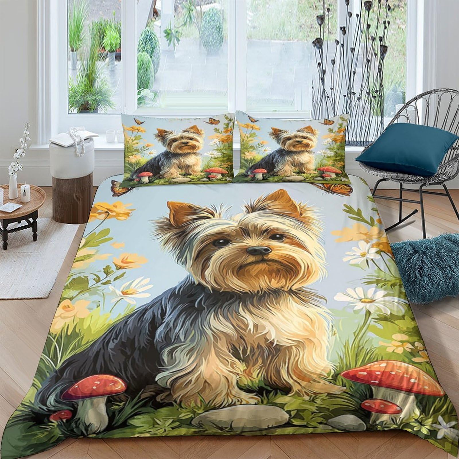 Ctjqhvkz Style-10 3D Printed Yorkshire Terrier Fitted Sheet Microfiber Soft Breathable Floral Meadow Mattress Cover For Bedroom Dorm Decor Single（135X200cm）