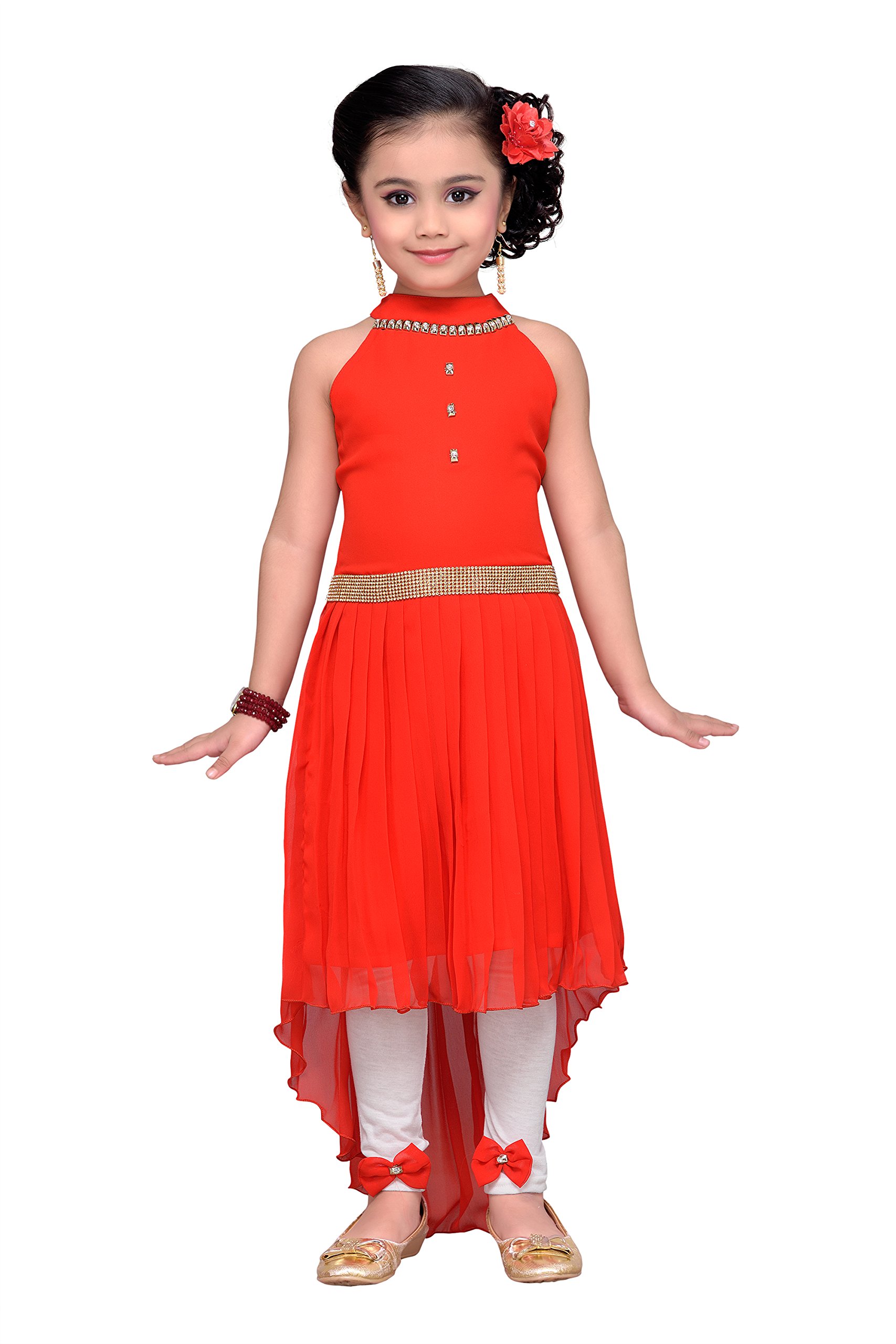 AJ DEZINES Kids Georgette Solid High Low Knee Length Dress for Girls
