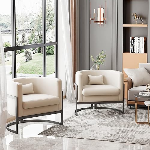 Miniatura 3 de Alunaune Silla tapizada moderna para sala de estar, sillón de piel sintética, silla de barril de mediados de siglo, antiarañazos, sofá, bañera,