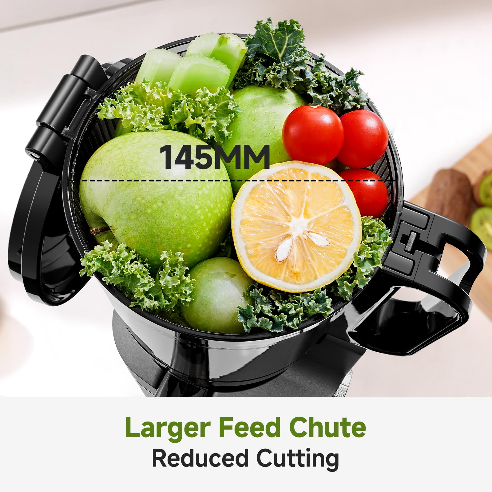 AMZCHEF Extracteur de jus automatique 250W 145mm 1,8L Noir Profond