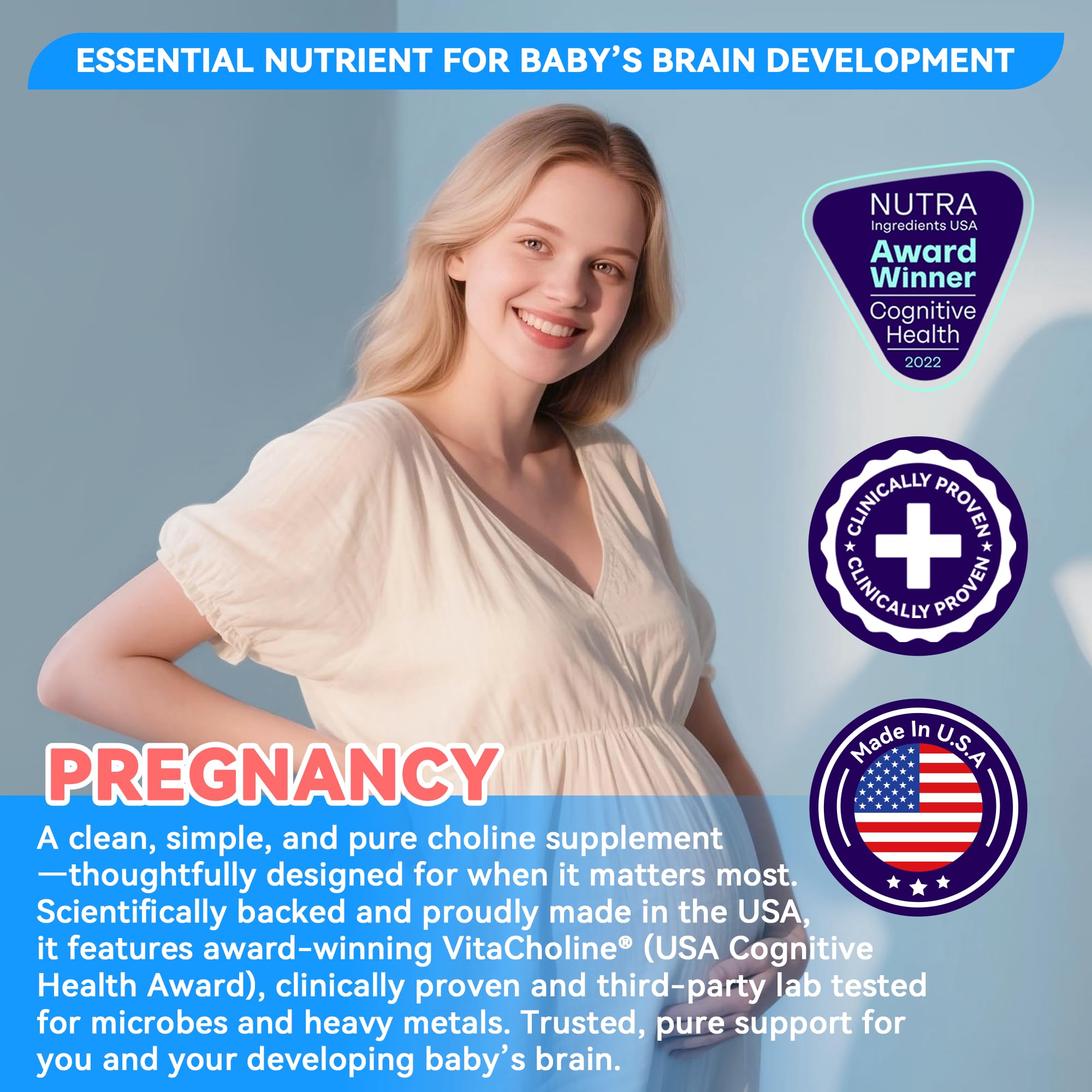 Liquid Choline Supplement 500mg -Doctor Recommended–Support Pregnancy & Baby Brain & Liver Health LDL & HDL Level - Made in USA-Award Winner -Clinically Dosed VitaCholine ® - 60 Caps — Amazon image 4