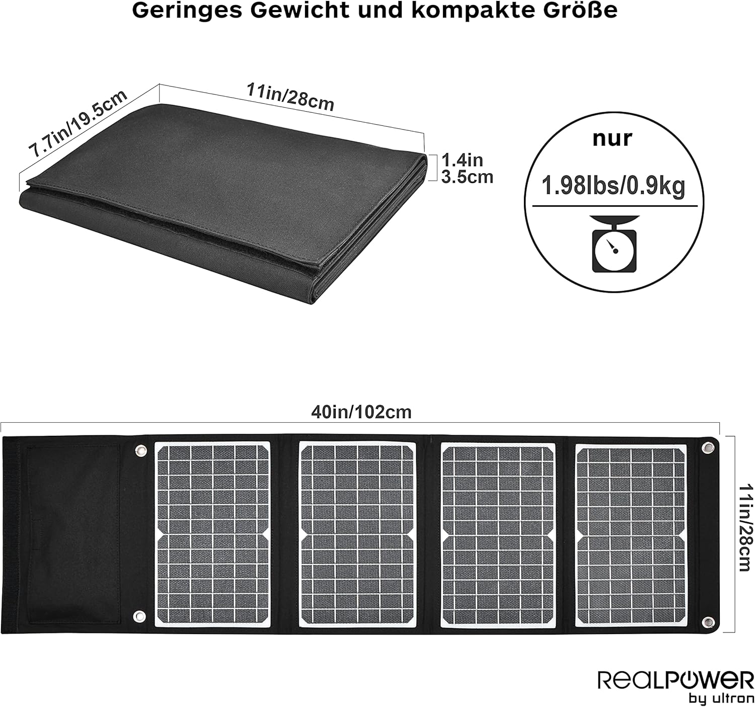 Solar Charger 30 W Foldable Monocrystalline Solar Panel with USB Port QC 3.0, ETFE Waterproof, Lightweight for Tablet Smartphone Power Bank and Camping Travel