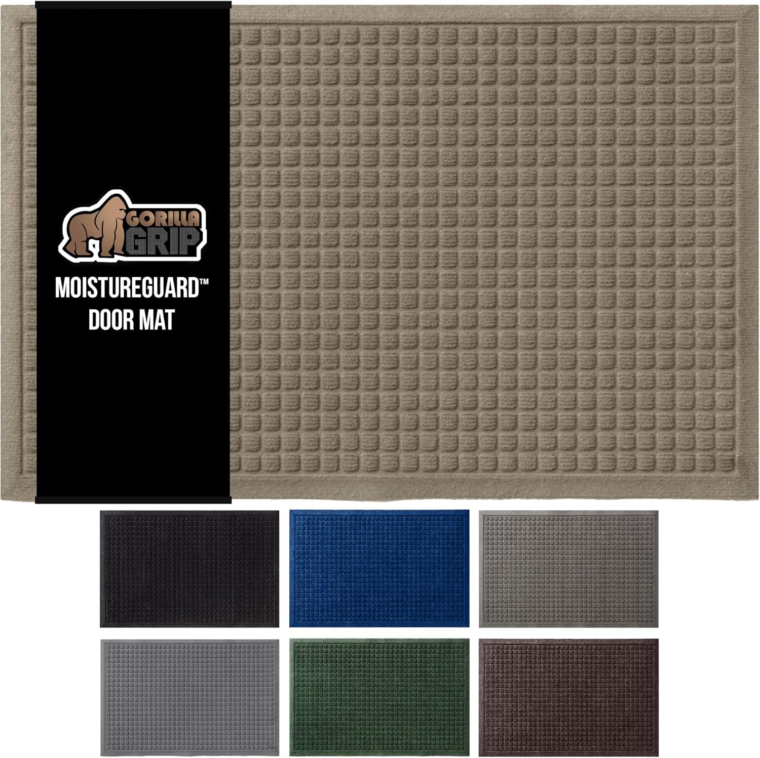 GORILLA GRIP Front Door Mat, 35x23, Indoor Outdoor Ultra Absorbent Moisture Guard Doormat, Absorbs Up to 5.7 Cups of Water, Stain and Fade Resistant, Rubber Backing Doormats, Captures Dirt, Beige