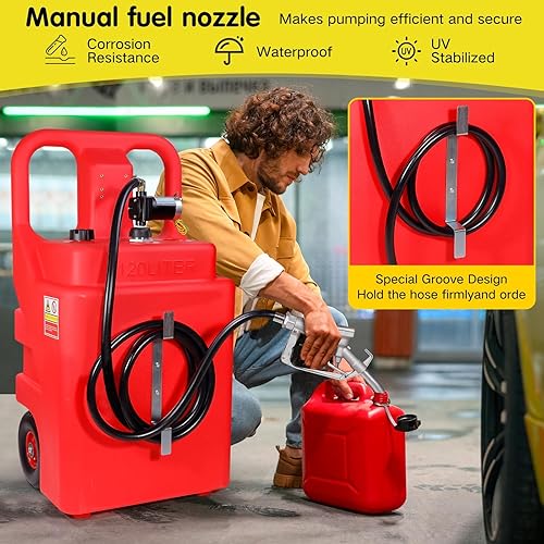 Miniatura 13 de Tanque diésel de 32 galones con bomba, tanque de combustible diésel portátil sobre ruedas con bomba de transferencia eléctrica de 12 V 10 GPM, Bomba