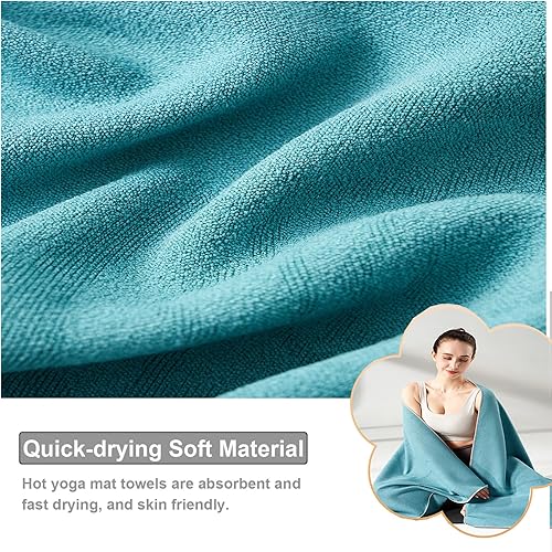 Miniatura 3 de Toalla de esterilla de yoga con líneas de alineación, toalla de yoga antideslizante para yoga caliente, pilates, ejercicio, fitness, lavable a Verde