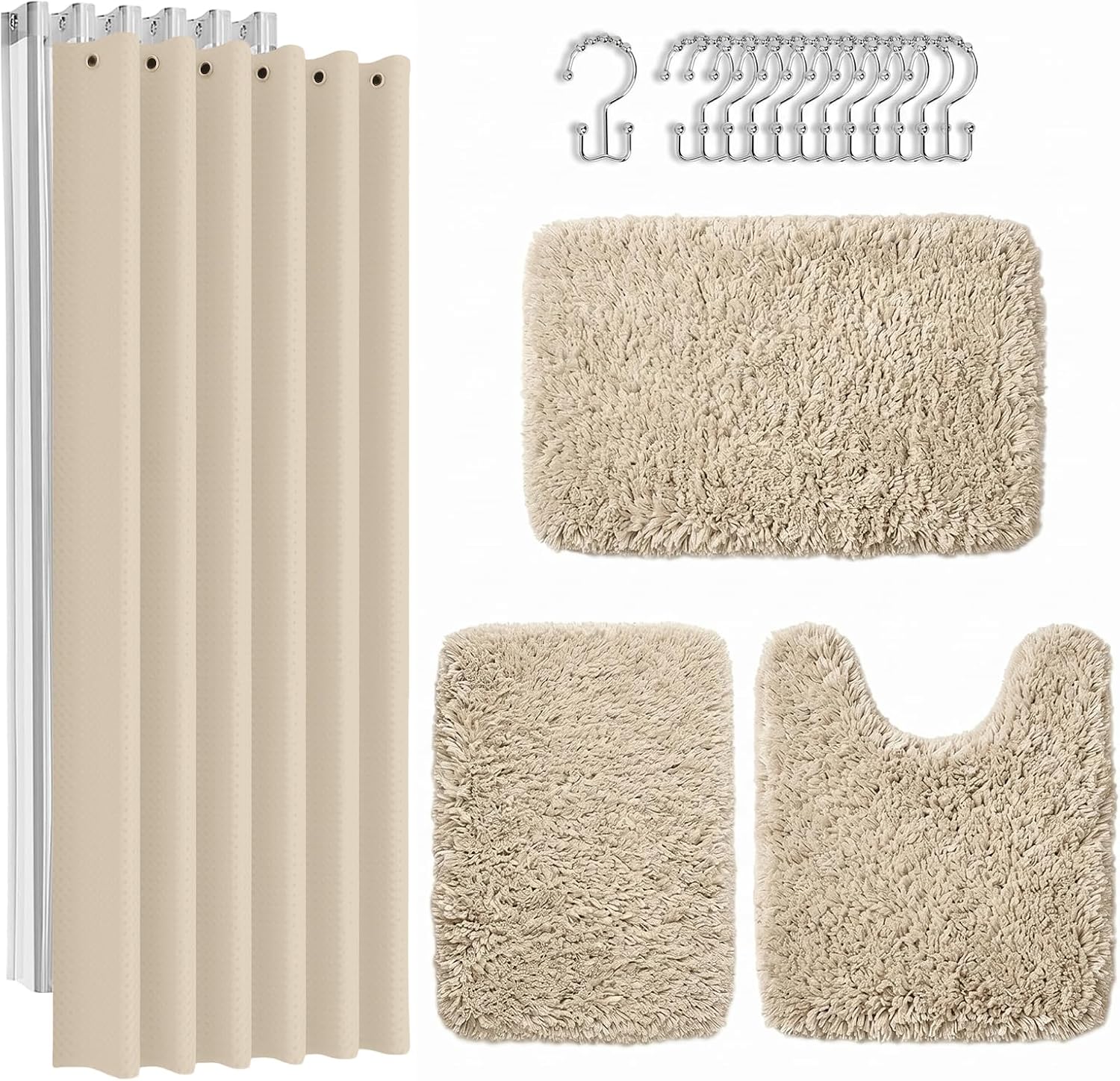 Britimes Sage Green Bathroom Sets with Shower Curtain and Rugs, Modern Minimalist Neutral Waterproof Shower Curtain Liner and Soft Non Slip Bath Mat for Bathroom Decor and Accessories Hooks