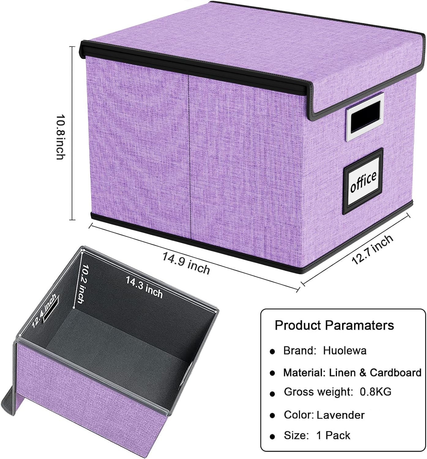 File Organizer Box with Lid, Collapsible File Folder Organizer for Office Document Storage, Filing Box with Plastic Slide for Letter Size Hanging File Folders(1 Pack, Lavender) thumbnail