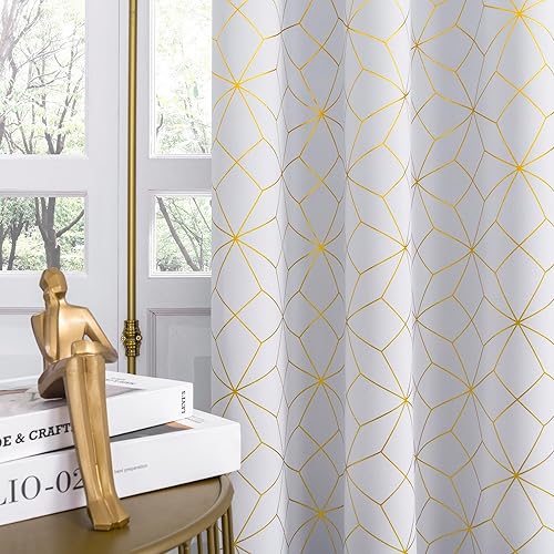 Miniatura 11 de Beauoop - Cortinas opacas 100% para habitación y sala de estar, con patrón dorado marroquí, con aislamiento térmico, ojales en la parte superior,