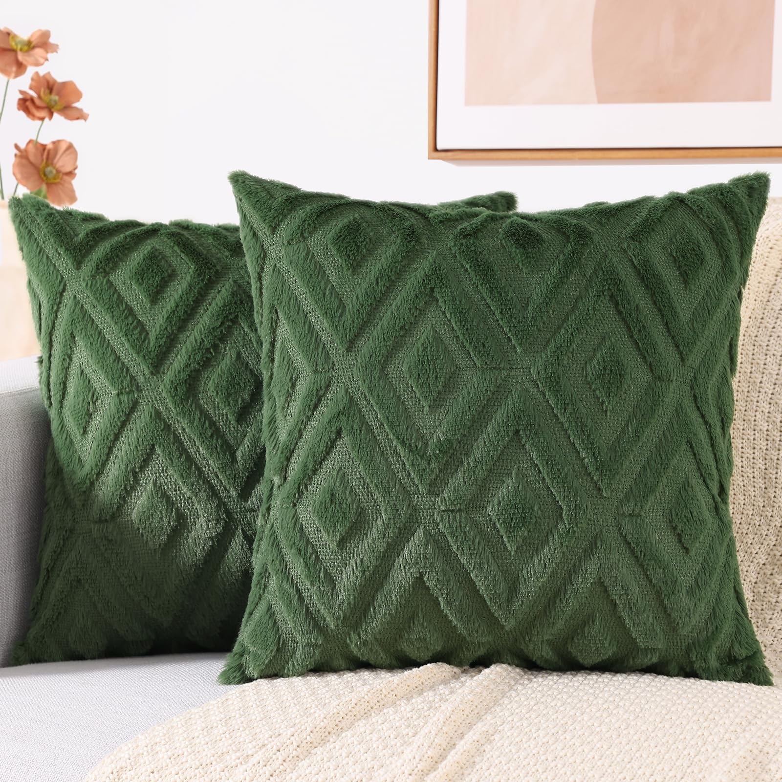 Housses de coussin douces decorUhome lot de 2 en fausse fourrure et laine pour canapé d'été