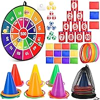 Vista 1 de Hungdao Juego de 3 juegos de carnaval, tablero de dardos con bolas de plástico, conos de plástico, bolsas de frijol, juego de lanzamiento