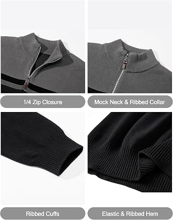 CRYSULLY Mens Sweater 1/4 Zip Cotton Pullover Knitted Striped Warm Casual | Classic Long Sleeve Quarter Zip Sweatshirt; Color Block; Mock Neck; Regular Fit; Great for Winter, Fall or Daily