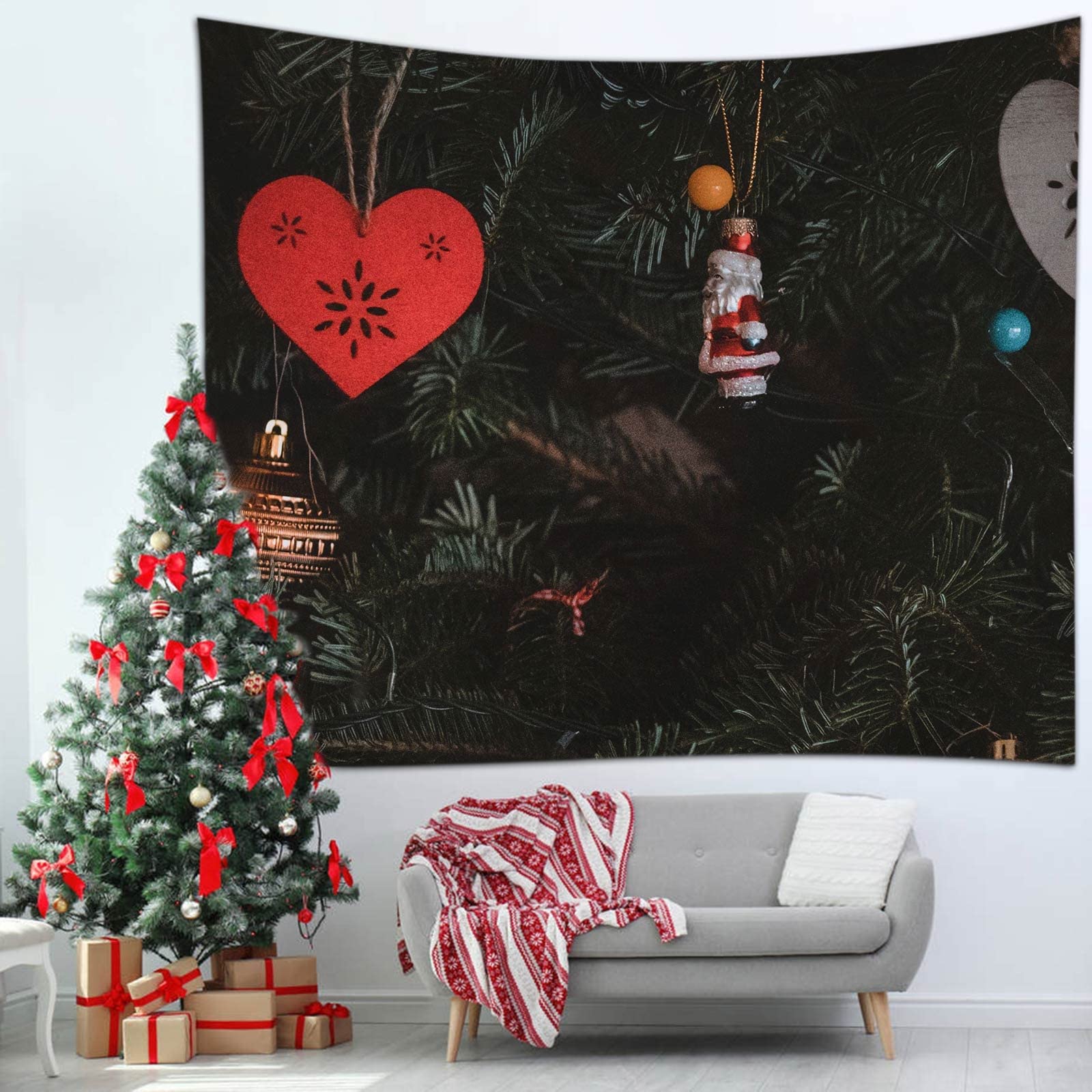 Arazzo da Parete di Natale Tappezzeria Muro Ornamenti di Babbo Natale per Decorazione Natalizia, 200x200CM