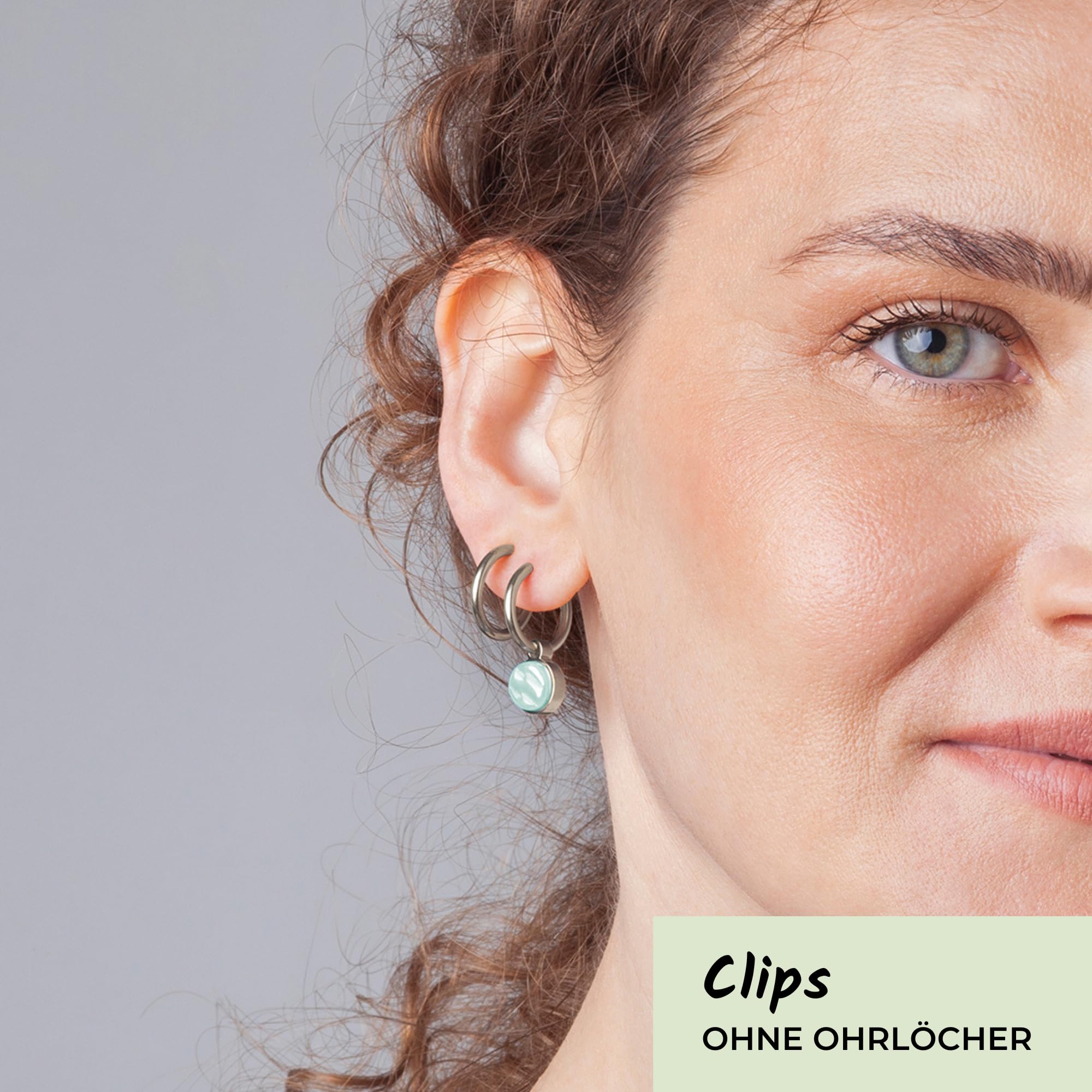 Ohrclips Creolen Silber • Clip Ohrringe mit Charm zum Wechseln • Edelstahl & recyceltes Glas • nachhaltig & handmade • MIX AND MATCH • Ø 18 mm