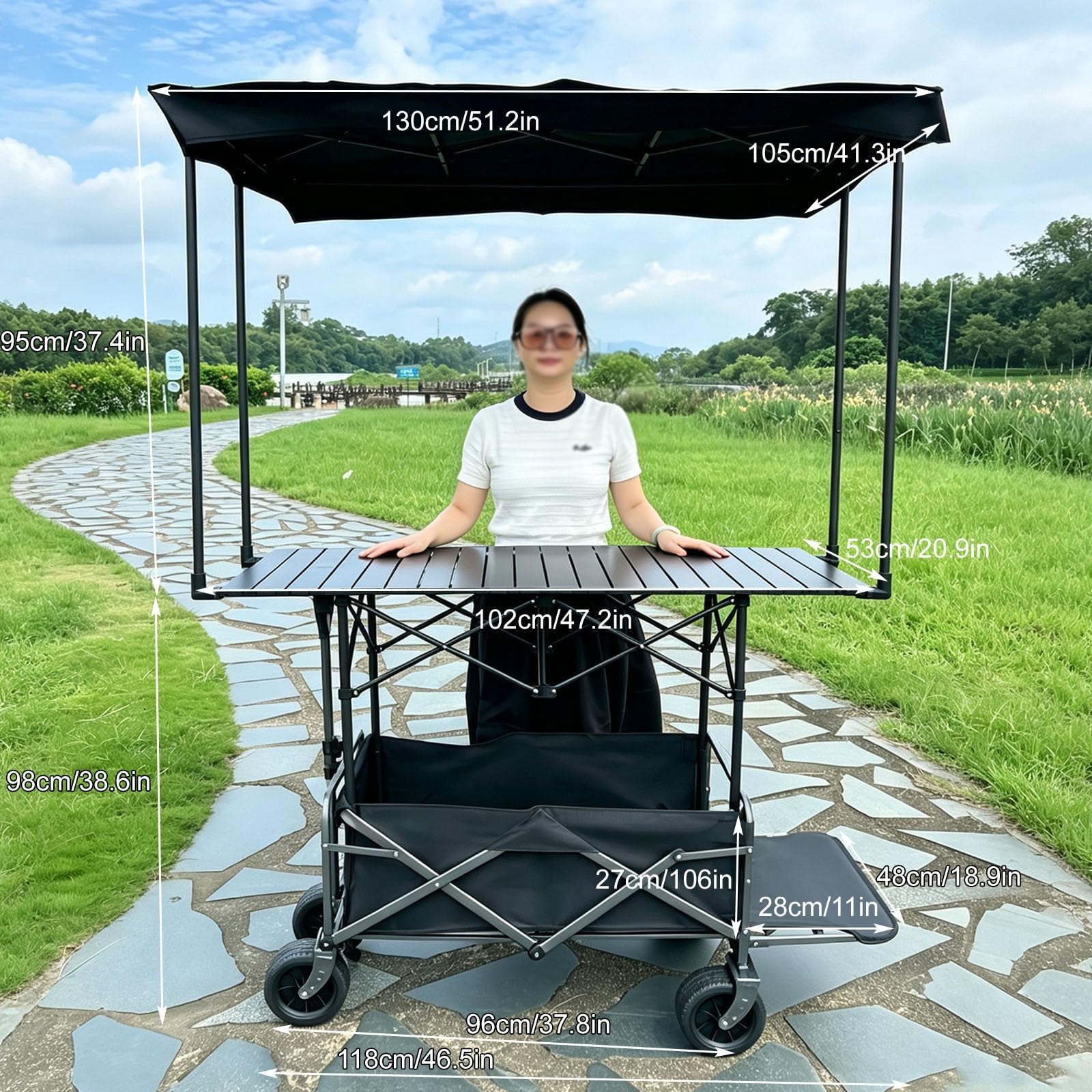 Chariot de Vente Portable avec auvent, Chariots Alimentaires avec Roues