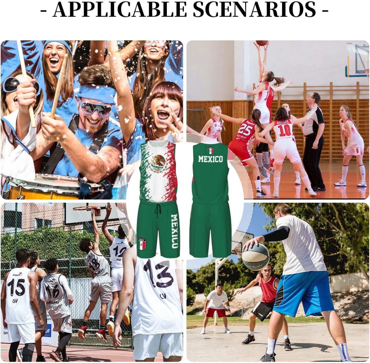 Mexico Flag Grain Basketball Jersey Uniform Suit for Men Adults Training Athletic Set