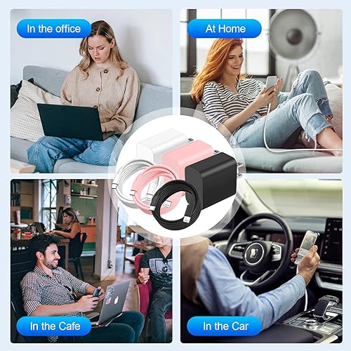 Miniatura 7 de Compatible con cargador rápido iPhone 14, paquete de 3 bloques de cargador USB C PD de 20 W, cable USB C a Liightning de 6 pies compatible con