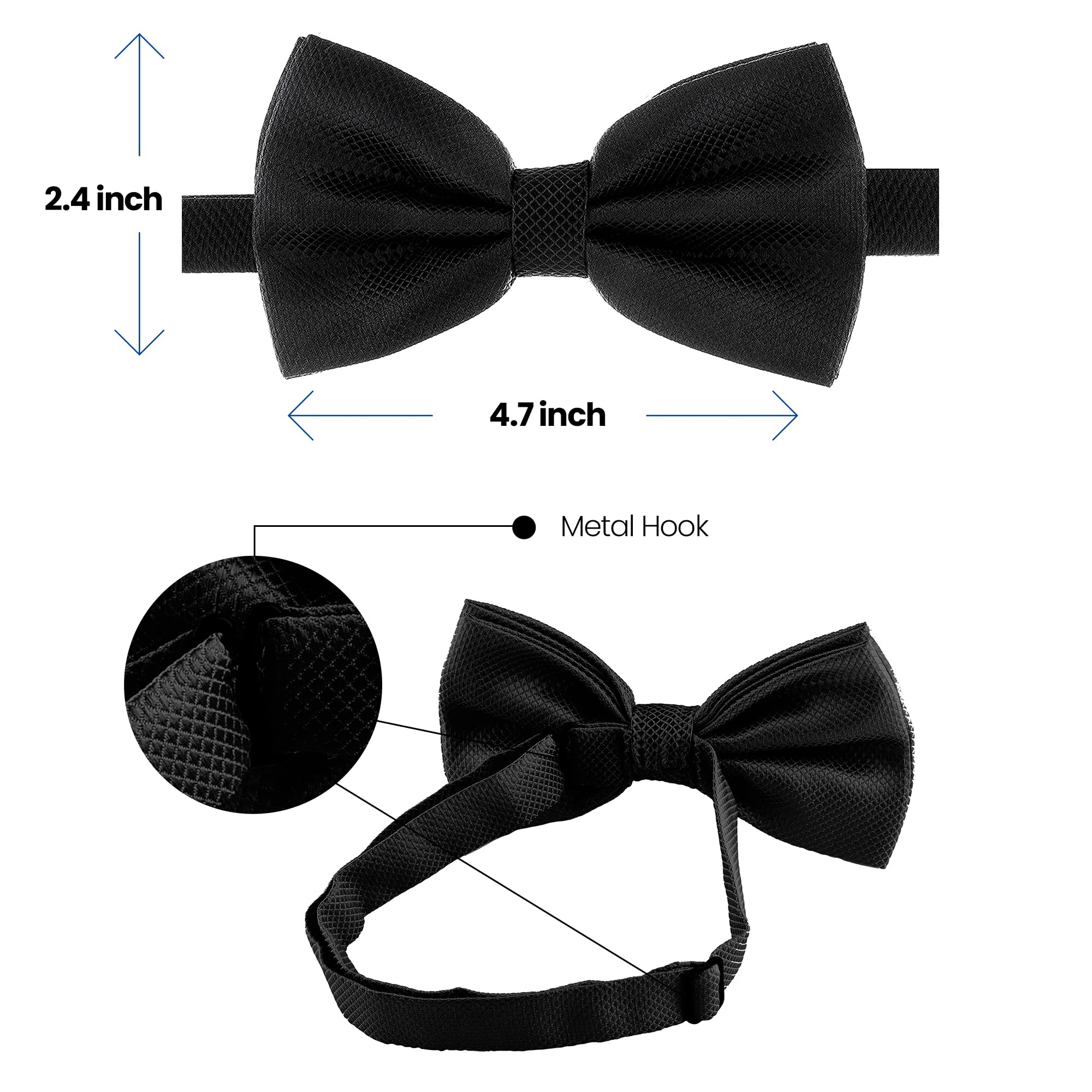 Bow Tie for Men Polyester Solid Pretied Bowties Adjustable Tuxedos Bowtie for Weddings & Groom’s Gift – Bow Ties for Women, Black - Image 5 thumbnail