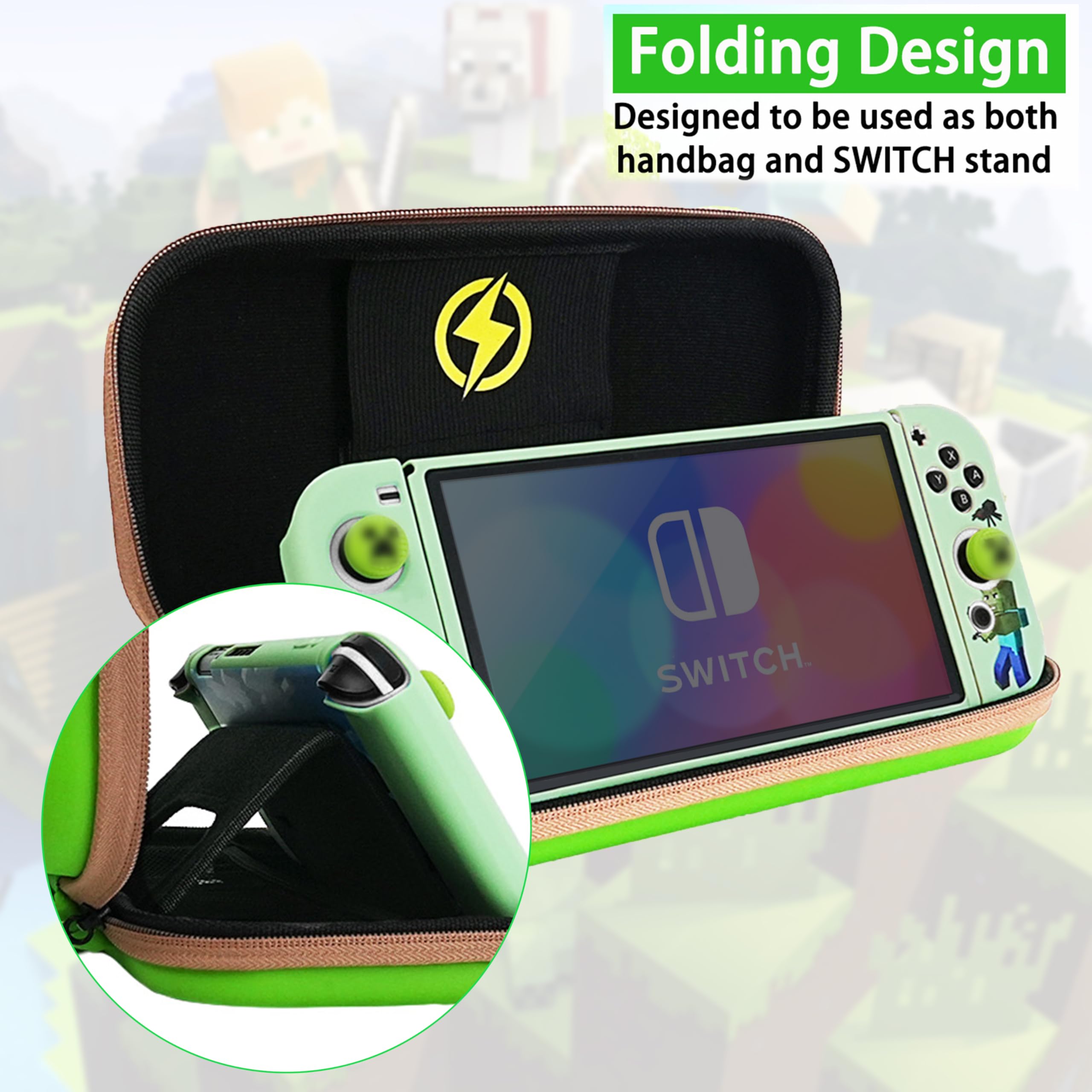 TIKOdirect Étui de transport pour Switch OLED - Étui de voyage portable avec étui de protection souple, protecteurs d'écran et capuchons pour les pouces, vert