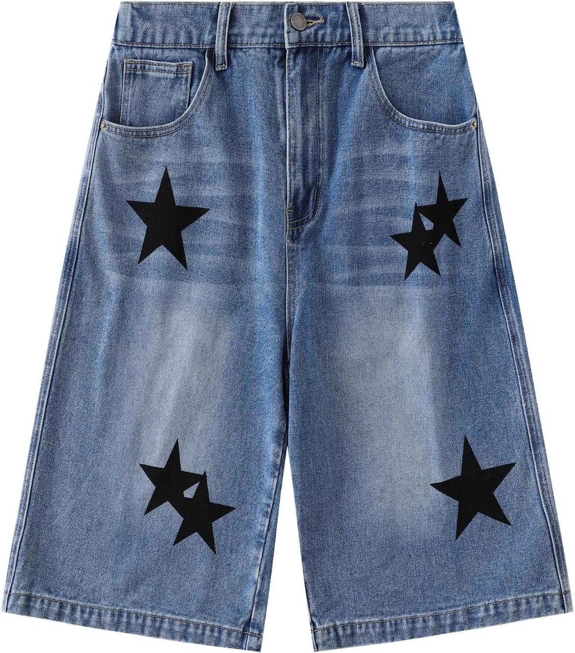CUTEGAL Star Jorts Unisex Jorts Women Mid Rise Stretchy Patchwork