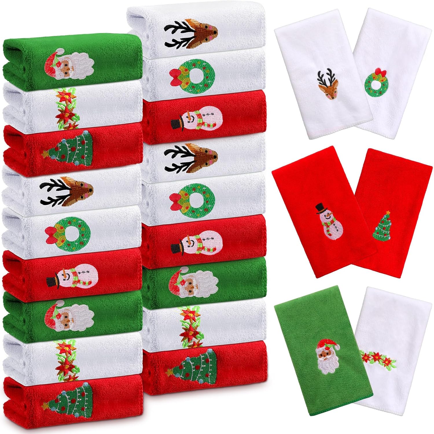 Preboun 48 Pack Christmas Hand Towels Kitchen Towels Hand Bath Embroidery Towels