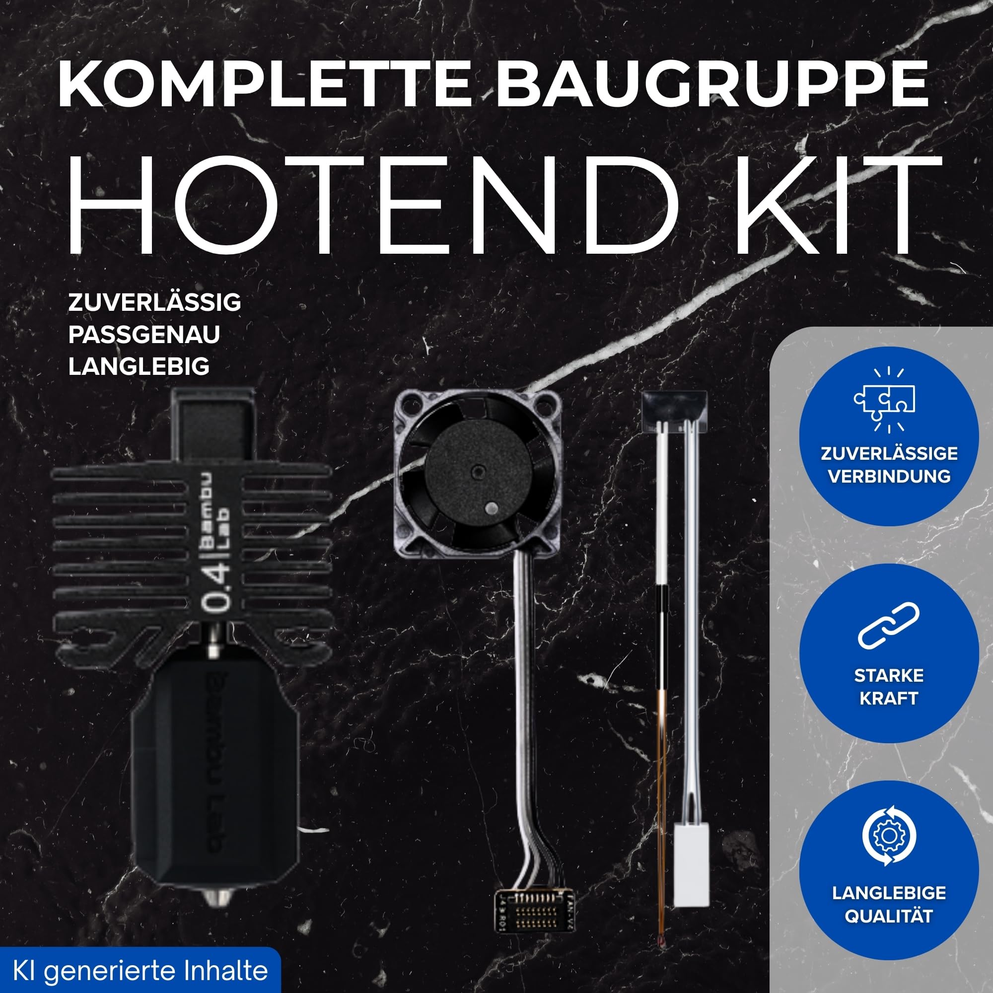 Hardened Steel Hotend Kit mit Lüfter und Düse passend für Bambu Lab P1P P1S 3D Drucker Thermistor Ceramic Heater 0.4mm Nozzle, Extruder Heating Block Ersatzteil GEHÄRTETER STAHL