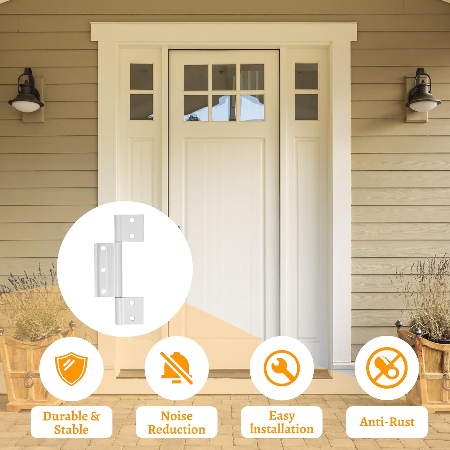 3-Pack Matte White Screen Door Hinges, 1/8 Inch Grooved Center Storm Door Hinge Aluminum for Interior Exterior Kitchen Cabinet, Most Screen Doors