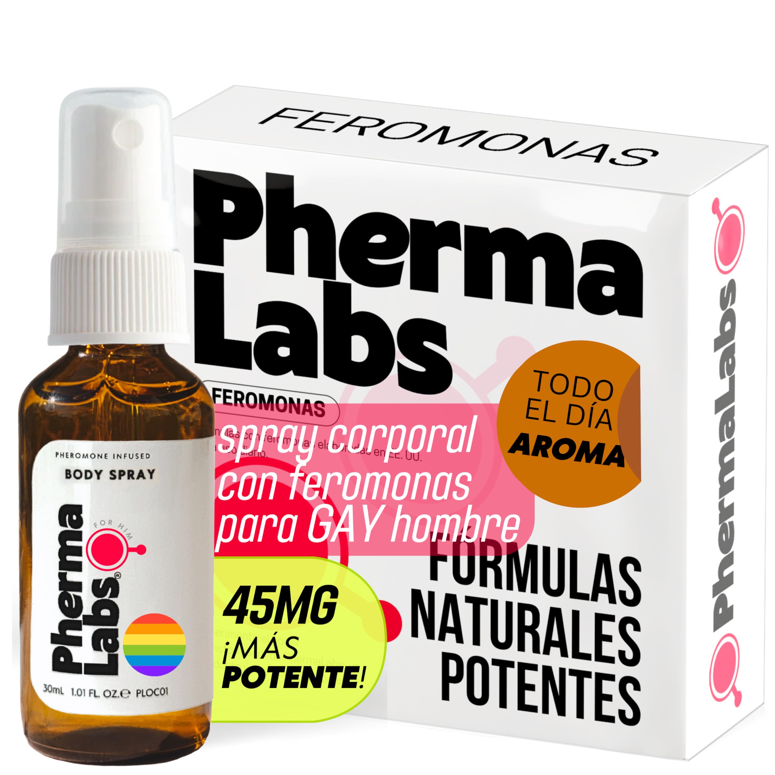 PHERMALABS Gay Spray corporal de feromonas para hombre aroma duradero 30 ml (Todo El Día Fragancia [45MG])