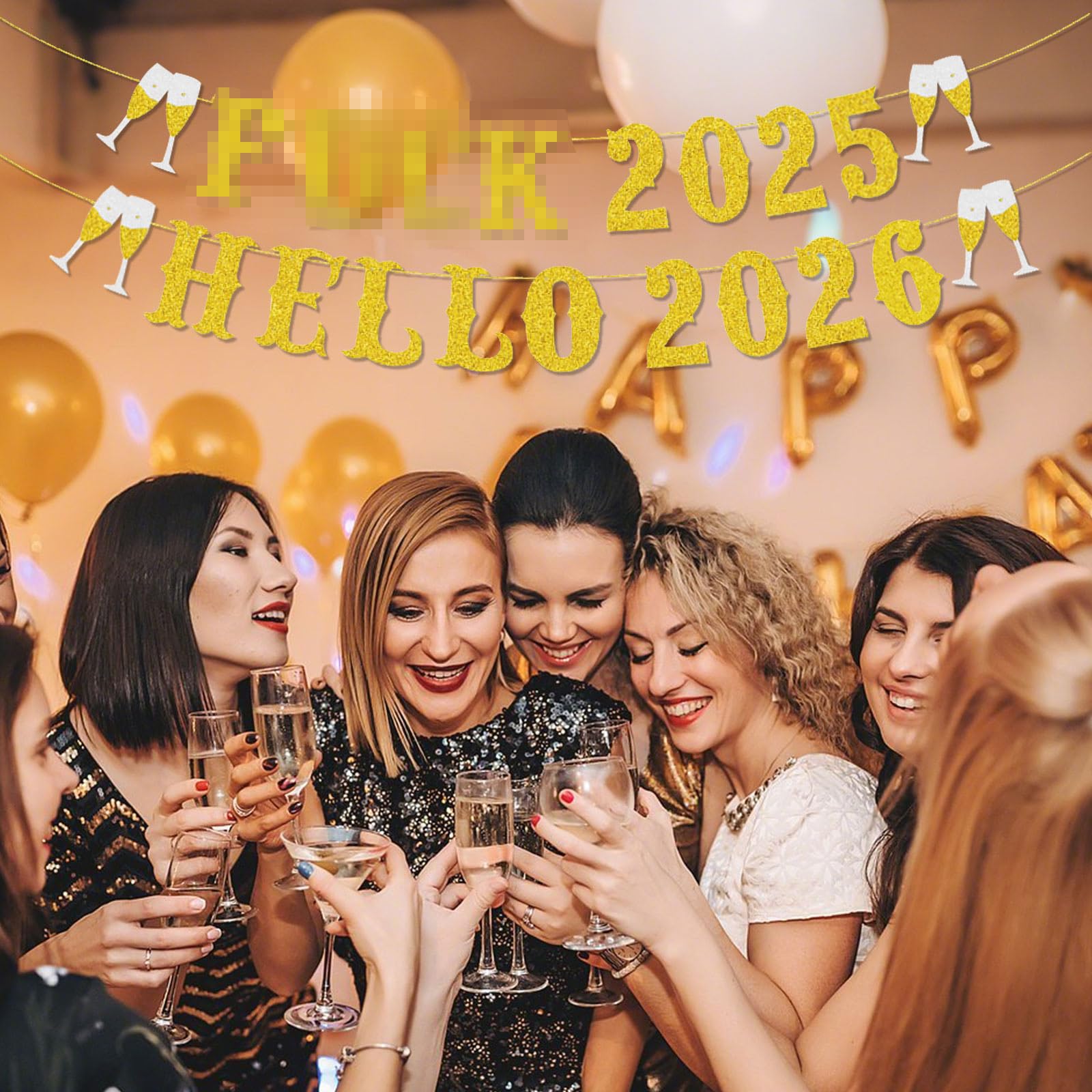 Happy New Year Banner for New Years Eve Decorations 2026,Nye Banner with Hello 2026 Sign - Image 4