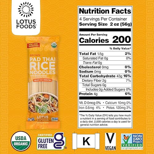 Miniatura 2 de Lotus Foods Fideos de arroz tailandés orgánico con almohadilla marrón (paquete de 3)