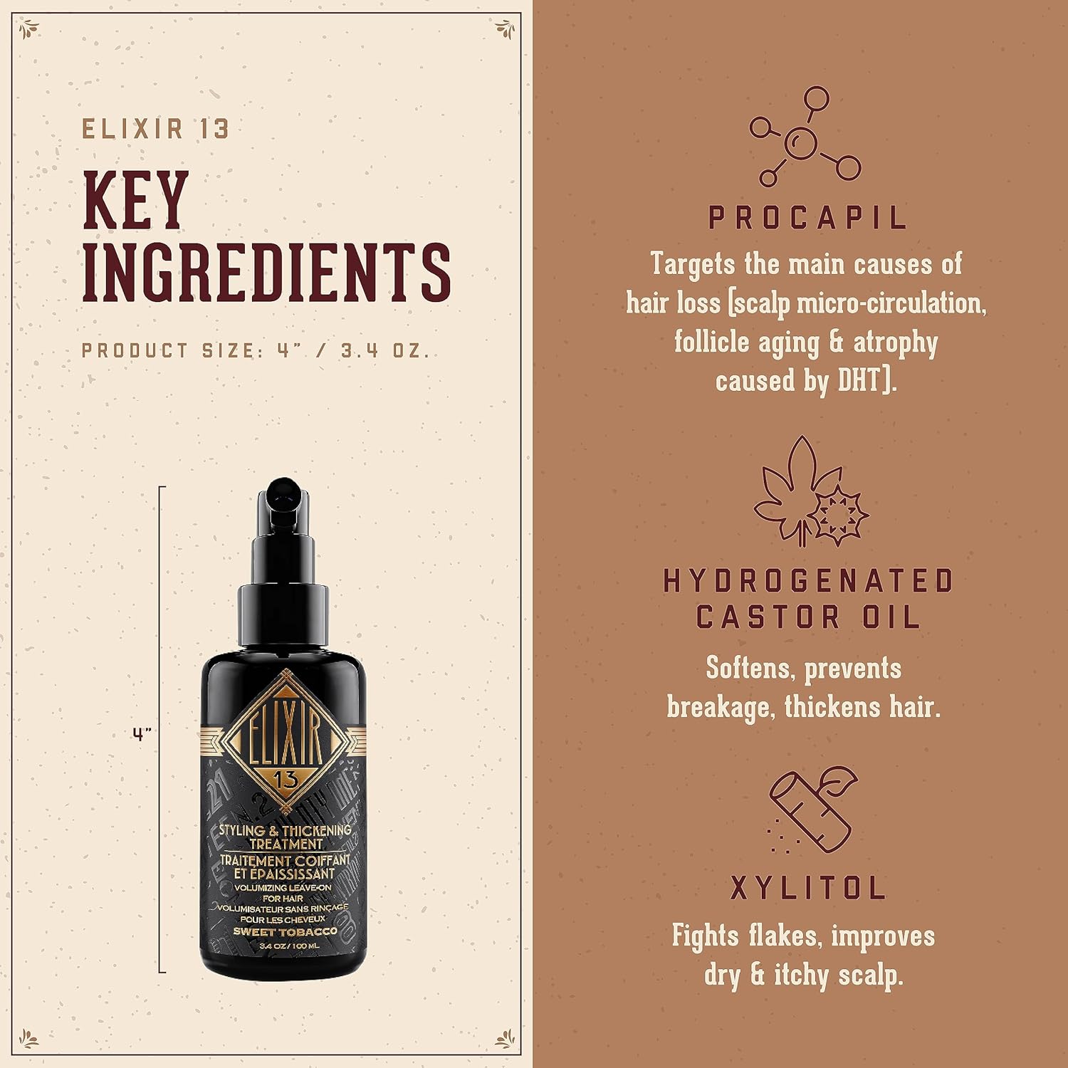 18.21 Man Made Elixir 13 Men's Styling and Thickening Treatment for Hair, Original Sweet Tobacco Volumizing Leave-on, 3.4oz - Image 3